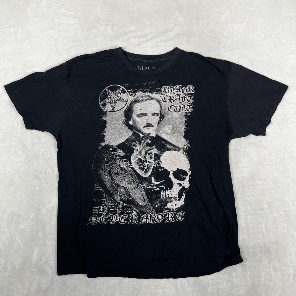 Blackcraft Cult T-Shirt Mens 2XL Black Edgar Allan Poe Raven Skull Gothic Tee